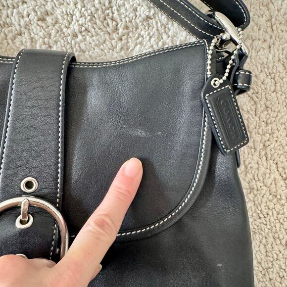 VTG Y2K Coach Soho Covertible Flap Crossbody Black Leather Bag Silver 9480 - Picture 5 of 16